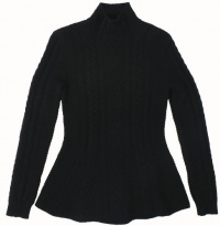 Lauren Ralph Lauren Women's Cable Knit Peplum Mockneck Sweater (Black) (Large) Lauren Ralph Lauren Women's Cable Knit Peplum Mockneck Sweater (Black) (Large)