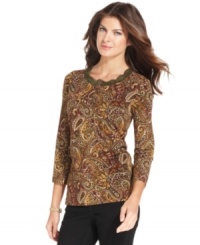 Jones New York Signature's henley top offers easy style at a low price. Lace trim at the neckline and a punchy paisley print make it anything but basic!
