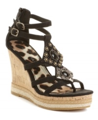 A hidden gem in plain sight: The Bastian wedge sandals by Rampage grab attention and don't let go. With an elevated cork platform and wedge heel, the shimmering embellishments at the vamp are a striking complement. A hidden gem in plain sight: The Bastian wedge sandals by Rampage grab attention and don't let go. With an elevated cork platform and wedge heel, the shimmering embellishments at the vamp are a striking complement.
