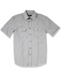 Simple, bold. Stand out in this Alfani slim-fit shirt which is anything but basic. Simple, bold. Stand out in this Alfani slim-fit shirt which is anything but basic.