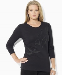 Lauren Ralph Lauren's soft cotton long-sleeved plus size tee is finished with an equestrian-inspired graphic at the front for timeless style. (Clearance)