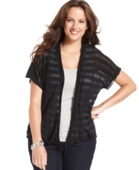 Layer your sleeveless tops with Jones New York Signature's short sleeve plus size cardigan, punctuated by a drawstring hem. Layer your sleeveless tops with Jones New York Signature's short sleeve plus size cardigan, punctuated by a drawstring hem.