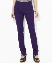 Rendered in sleek stretch cotton, Lauren Ralph Lauren's elegant pant is crafted with a slim straight leg and equestrian-inspired details. (Clearance) Rendered in sleek stretch cotton, Lauren Ralph Lauren's elegant pant is crafted with a slim straight leg and equestrian-inspired details. (Clearance)