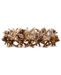A cluster of twigs and pine cones create a comforting wintry home accent in this candle holder from Winward. Place this votive holder upon your mantel or in the center of your dinner table for a subtle holiday glow. A cluster of twigs and pine cones create a comforting wintry home accent in this candle holder from Winward. Place this votive holder upon your mantel or in the center of your dinner table for a subtle holiday glow.