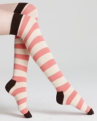 Boldly striped knee high socks with contrast solid heel, toe, and trim. From Happy Socks. Boldly striped knee high socks with contrast solid heel, toe, and trim. From Happy Socks.