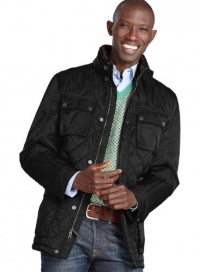 Hawke & Co Black Laurent Mens Diamond-Quilted Jacket L Large Faux Fur Trim Hawke & Co Black Laurent Mens Diamond-Quilted Jacket L Large Faux Fur Trim