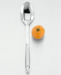 A must-have basic for any well-appointed kitchen. Use this solid spoon to easily serve sauces, stuffing, rice and more. Hand-forged in 18/10 stainless steel with an ergonomic design and All-Clad's commitment to quality craftsmanship. Dishwasher safe. Carries All-Clad's 1-year limited warranty against defects. Not recommended for use with nonstick cookware. A must-have basic for any well-appointed kitchen. Use this solid spoon to easily serve sauces, stuffing, rice and more. Hand-forged in 18/10 stainless steel with an ergonomic design and All-Clad's commitment to quality craftsmanship. Dishwasher safe. Carries All-Clad's 1-year limited warranty against defects. Not recommended for use with nonstick cookware.