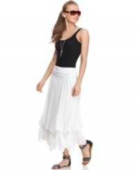 A fun, gathered hem and low-slung design makes this parachute skirt from BCX a killer pick for super-relaxed style! A fun, gathered hem and low-slung design makes this parachute skirt from BCX a killer pick for super-relaxed style!