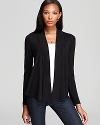 Long sleeve cardigan with front yoke seaming detail and open front styling. Long sleeve cardigan with front yoke seaming detail and open front styling.