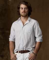 Heavily stonewashed for the well-worn look and feel of a wardrobe favorite, this long-sleeved cotton poplin shirt is an essential element for creating layered looks that work in any weather. Heavily stonewashed for the well-worn look and feel of a wardrobe favorite, this long-sleeved cotton poplin shirt is an essential element for creating layered looks that work in any weather.
