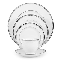 An exquisite pattern of pearl-like beads and platinum rings creates an heirloom quality 5-piece place setting to be treasured and enjoyed for many generations.