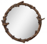 Paza Round Mirror with Bird Accents Paza Round Mirror with Bird Accents
