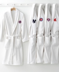 Take a breather with indulgently soft cotton robes embellished with your favorite Major League Baseball team's logo. Perfect for avid fans and ideal for gift giving! Embroidered with appliqué. One size. Take a breather with indulgently soft cotton robes embellished with your favorite Major League Baseball team's logo. Perfect for avid fans and ideal for gift giving! Embroidered with appliqué. One size.
