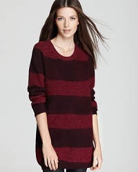 Crisp rugby stripes embolden a slouchy Burberry Brit sweater for sporty-chic style. Crisp rugby stripes embolden a slouchy Burberry Brit sweater for sporty-chic style.