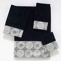 The perfect look to complement your modern bathroom decor. Luxurious sheared velour towel is embellished with a contemporary textured border and raised chenille circles. The perfect look to complement your modern bathroom decor. Luxurious sheared velour towel is embellished with a contemporary textured border and raised chenille circles.