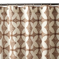 This Indian-inspired, hand-printed shower curtain from JR by John Robshaw enlivens any bathroom. This Indian-inspired, hand-printed shower curtain from JR by John Robshaw enlivens any bathroom.