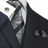 Landisun 82A Black Paisleys Mens Silk Tie Set: Tie+Hanky+Cufflinks Exclusive