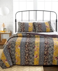 Free-spirited. A range of floral designs from delicate to bold meld together to form wild vertical stripes in this Willowdale quilt, featuring a variety of colors for a striking flair. Reverses to solid. Free-spirited. A range of floral designs from delicate to bold meld together to form wild vertical stripes in this Willowdale quilt, featuring a variety of colors for a striking flair. Reverses to solid.