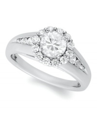 Make the moment even more magical. This beautiful engagement ring features a large, certified, round-cut diamond at center surrounded by an exquisite halo of smaller diamonds and diamonds at the shoulders (1-1/4 ct. t.w.). Crafted in 14k white gold. Make the moment even more magical. This beautiful engagement ring features a large, certified, round-cut diamond at center surrounded by an exquisite halo of smaller diamonds and diamonds at the shoulders (1-1/4 ct. t.w.). Crafted in 14k white gold.