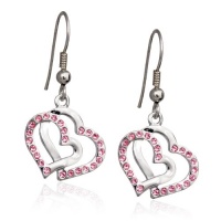 Pink Crystal Double Heart Charm Earrings Fashion Jewelry Pink Crystal Double Heart Charm Earrings Fashion Jewelry