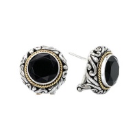 925 Silver & Round Faceted Onyx Earrings with 18k Gold Accents 925 Silver & Round Faceted Onyx Earrings with 18k Gold Accents