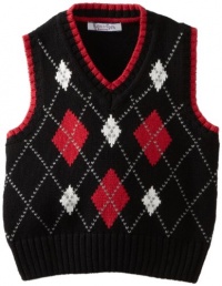 Kitestrings Boys 2-7 Toddler Argyle V-Neck Sweater Vest, Black, 2T