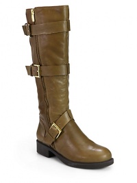 THE LOOKLeather upper with multistraps and buckle closuresSide zipperPadded insoleRubber heel, 1¼ (30mm)Shaft, 15½Leg circumference, 14½THE MATERIALLeather upperLeather liningRubber soleORIGINImported THE LOOKLeather upper with multistraps and buckle closuresSide zipperPadded insoleRubber heel, 1¼ (30mm)Shaft, 15½Leg circumference, 14½THE MATERIALLeather upperLeather liningRubber soleORIGINImported