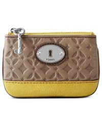 Make a change. Start with this petite coin purse from Fossil that showcases a decidedly signature style. Luxe logo-embossed leather is accented with vintage-inspired accents, for an unmistakably money look you can take to the bank. Make a change. Start with this petite coin purse from Fossil that showcases a decidedly signature style. Luxe logo-embossed leather is accented with vintage-inspired accents, for an unmistakably money look you can take to the bank.