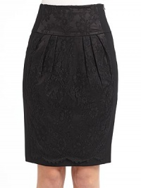 THE LOOKA tailored skirt with a front pleated panel of laceWide yoke constructionSide seam pocketsOne back button-through welt pocketSlim shapeSide zip closeTHE FITAbout 24 longTHE MATERIAL64% triacetate/36% polyesterFully linedCARE & ORIGINDry cleanMade in Italy THE LOOKA tailored skirt with a front pleated panel of laceWide yoke constructionSide seam pocketsOne back button-through welt pocketSlim shapeSide zip closeTHE FITAbout 24 longTHE MATERIAL64% triacetate/36% polyesterFully linedCARE & ORIGINDry cleanMade in Italy