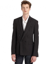 THE LOOKNotched lapel with raw trimPadded shouldersWelt pocket at chestButton closureLong sleeves with concealed button cuffs and raw trimFlap pocketsVented back hemInner welt pocketsTHE FITAbout 28 from shoulder to hemTHE MATERIAL79% wool/13% polyamide/8% metallic fibersCARE & ORIGINDry cleanMade in Italy THE LOOKNotched lapel with raw trimPadded shouldersWelt pocket at chestButton closureLong sleeves with concealed button cuffs and raw trimFlap pocketsVented back hemInner welt pocketsTHE FITAbout 28 from shoulder to hemTHE MATERIAL79% wool/13% polyamide/8% metallic fibersCARE & ORIGINDry cleanMade in Italy