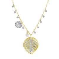 Meira T 14K Gold Pave Set Diamond Leaf Charm accented by Bezel Set Diamonds Diamond Disc and Topaz Briolette Necklace Meira T 14K Gold Pave Set Diamond Leaf Charm accented by Bezel Set Diamonds Diamond Disc and Topaz Briolette Necklace