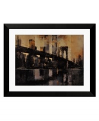 A New York icon, the Brooklyn Bridge adds a dark, mysterious air to modern homes. Black, gray and gold tones evoke summer sunsets over Lower Manhattan. A thick black frame and white mat maintain a cool, sleek aesthetic. A New York icon, the Brooklyn Bridge adds a dark, mysterious air to modern homes. Black, gray and gold tones evoke summer sunsets over Lower Manhattan. A thick black frame and white mat maintain a cool, sleek aesthetic.