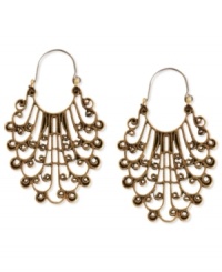 An elegant addition. Lucky Brand elevates its hoop earrings with an ornate filigree openwork embellishment for extra appeal. Crafted from gold-tone mixed metal. Approximate drop: 1-3/4 inches.