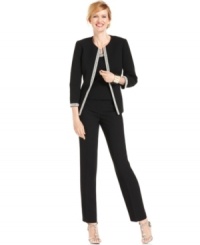 With an inlaid pearl trim, Tahari by ASL's petite shell and pantsuit creates a look that's charmingly feminine yet completely sophisticated. With an inlaid pearl trim, Tahari by ASL's petite shell and pantsuit creates a look that's charmingly feminine yet completely sophisticated.