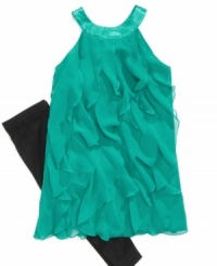 Your little darling will look dazzling in this ruffle dress and leggings set by Epic Threads. Your little darling will look dazzling in this ruffle dress and leggings set by Epic Threads.