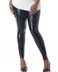 Sleek faux-leather plus size leggings from ING add a rocker-chic edge to any outfit. Sleek faux-leather plus size leggings from ING add a rocker-chic edge to any outfit.
