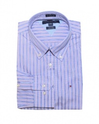 Tommy Hilfiger Men Custom Fit Long Sleeve Striped Logo Shirt Tommy Hilfiger Men Custom Fit Long Sleeve Striped Logo Shirt