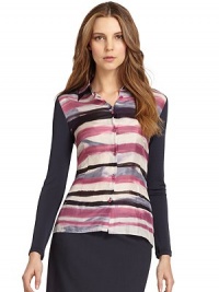 THE LOOKShirt collarButton closureLong sleevesTHE FITAbout 23 from shoulder to hemTHE MATERIALSilkCARE & ORIGINDry cleanImportedModel shown is 5'10½ (179cm) wearing US size 4. THE LOOKShirt collarButton closureLong sleevesTHE FITAbout 23 from shoulder to hemTHE MATERIALSilkCARE & ORIGINDry cleanImportedModel shown is 5'10½ (179cm) wearing US size 4.