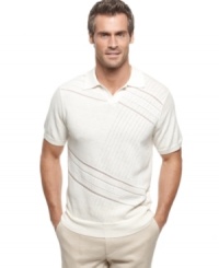Save the buttons for your business look. This split neck polo shirt from Perry Ellis is perfect polished weekend wear. Save the buttons for your business look. This split neck polo shirt from Perry Ellis is perfect polished weekend wear.
