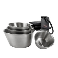 Good Grips stainless steel measuring cups by Oxo International. This stainless steel set includes a 1/4, 1/3, 1/2 & 1 cup size cups for all of your baking needs. They feature a non-slip soft grip and bright color-coded permanent measurements for easy use. Good Grips stainless steel measuring cups by Oxo International. This stainless steel set includes a 1/4, 1/3, 1/2 & 1 cup size cups for all of your baking needs. They feature a non-slip soft grip and bright color-coded permanent measurements for easy use.