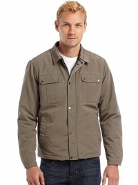 THE LOOKLightweight, insulated jacket with reflective finishConvertible collarSnap flap over two-way front zip closureSnap flap bellows chest pocketsAngled snap pocketsLong sleeves with underarm ventsThermal fleece lining through body; quilted sleeve liningsTwo inner security pocketsTHE FITAbout 27 from shoulder to hemTHE MATERIALShell: nylonLining: polyesterFill: polyesterCARE & ORIGINMachine washImported THE LOOKLightweight, insulated jacket with reflective finishConvertible collarSnap flap over two-way front zip closureSnap flap bellows chest pocketsAngled snap pocketsLong sleeves with underarm ventsThermal fleece lining through body; quilted sleeve liningsTwo inner security pocketsTHE FITAbout 27 from shoulder to hemTHE MATERIALShell: nylonLining: polyesterFill: polyesterCARE & ORIGINMachine washImported