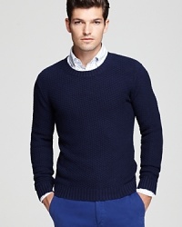 The thick pineapple knit sets this sweater apart from the pack of basic crewnecks, expressing your personality in bold color. The thick pineapple knit sets this sweater apart from the pack of basic crewnecks, expressing your personality in bold color.