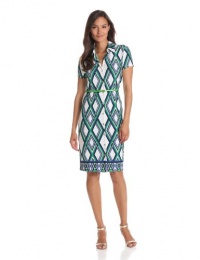 Anne Klein Women's Petite Lattice Print Belted Dress Anne Klein Women's Petite Lattice Print Belted Dress