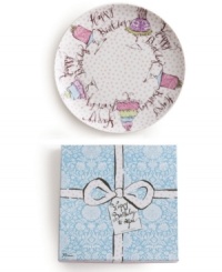 A sweet surprise, the Happy Birthday platter from Rosanna will be the icing on her cake. Polka-dotted porcelain with paisley confections and an adorable gift box make this serving piece a truly special birthday treat. A sweet surprise, the Happy Birthday platter from Rosanna will be the icing on her cake. Polka-dotted porcelain with paisley confections and an adorable gift box make this serving piece a truly special birthday treat.