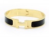 Designer Inspired H Buckle Black Enamel 18K Yellow Gold Electroplated Titianium Bracelet Bangle Small