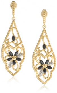 Yellow Gold Plated Sterling Silver Sapphire and Diamond Accent Flower Dangle Earrings Yellow Gold Plated Sterling Silver Sapphire and Diamond Accent Flower Dangle Earrings
