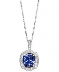 B. Brilliant Necklace, 18 Sterling Silver Purple Colored Cubic Zirconia and Clear Cubic Zirconia Button Pendant B. Brilliant Necklace, 18 Sterling Silver Purple Colored Cubic Zirconia and Clear Cubic Zirconia Button Pendant