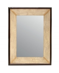 With a white crackle finish, stitched detail and pole rattan trim, this Palecek wall mirror has an eclectic style that's undeniably chic. With a white crackle finish, stitched detail and pole rattan trim, this Palecek wall mirror has an eclectic style that's undeniably chic.