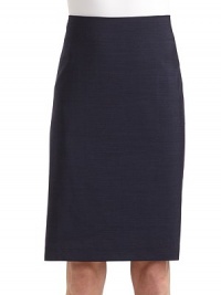 THE LOOKFlat frontSide zip closureBack seamsPleated back hemTHE FITAbout 23½ from waist to hemTHE MATERIAL61% viscose/34% virgin wool/5% spandexFully linedCARE & ORIGINDry cleanImportedModel shown is 5'10½ (179cm) wearing US size 4. THE LOOKFlat frontSide zip closureBack seamsPleated back hemTHE FITAbout 23½ from waist to hemTHE MATERIAL61% viscose/34% virgin wool/5% spandexFully linedCARE & ORIGINDry cleanImportedModel shown is 5'10½ (179cm) wearing US size 4.