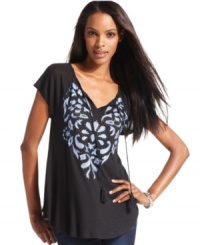 Casual and always cool, INC's peasant top goes in an exotic new direction with elaborate embroidery and a smattering of rhinestone studs. Casual and always cool, INC's peasant top goes in an exotic new direction with elaborate embroidery and a smattering of rhinestone studs.
